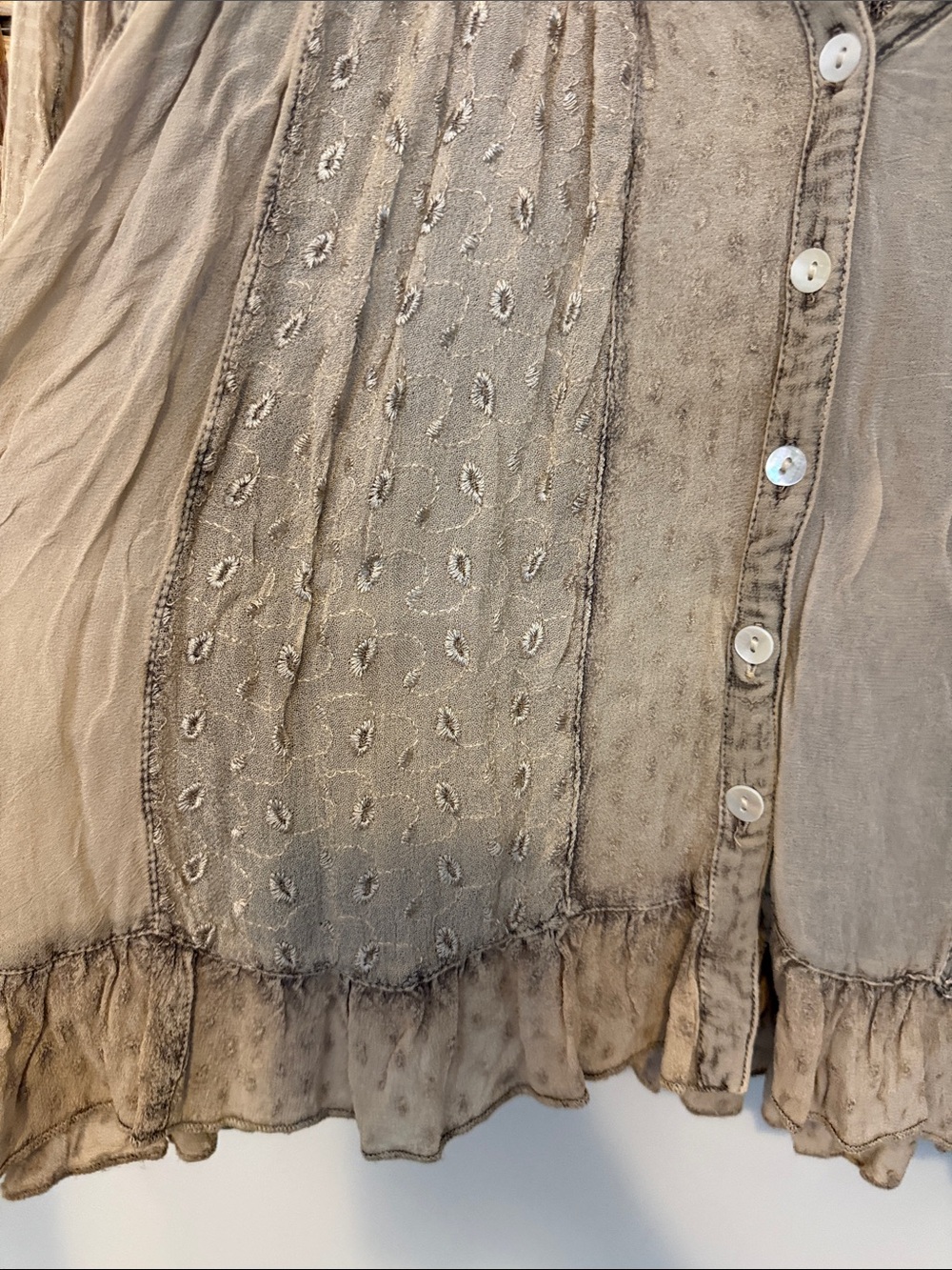 Young Threads Boho Ruffle Button-Front Women’s Top - Taupe - Picture 6 of 16